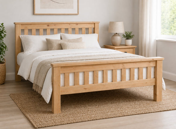 Fakenham Chunky Wooden Bed, Single, Antique finish with slatted headboard and footboard.