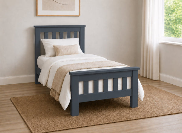Fakenham Chunky Wooden Bed in Painted Blue Finish, Single Size