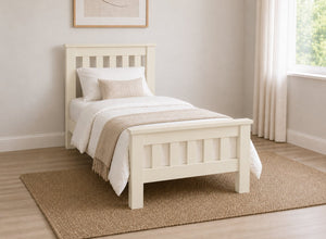 Fakenham Chunky Wooden Bed in Painted Cream Finish, Single Size