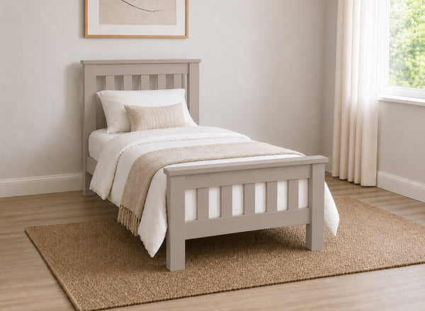 Fakenham Chunky Wooden Bed in Painted Grey Finish, Single Size