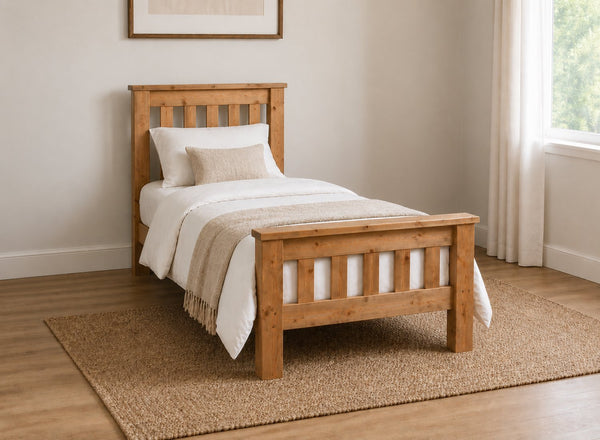 Fakenham Chunky Wooden Bed in Oak Finish, Single Size