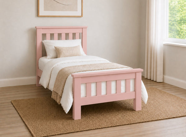 Fakenham Chunky Wooden Bed in Painted Pink Finish, Single Size