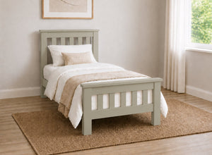 Fakenham Chunky Wooden Bed in Painted Sage Green Finish, Single Size