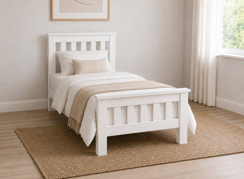 Fakenham Chunky Wooden Bed in Painted White Finish, Single Size
