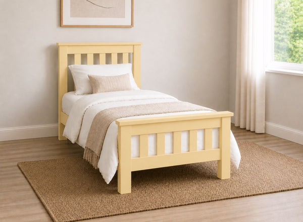 Fakenham Chunky Wooden Bed in Painted Yellow Finish, Single Size