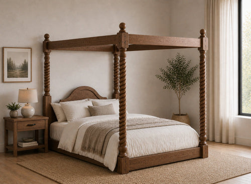 Farringdon Floor Four Poster Bed in Walnut Finish