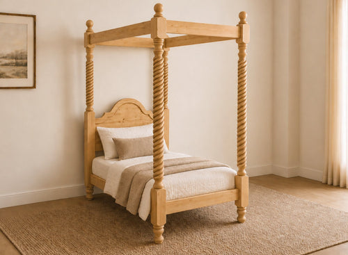 Farringdon Four Poster Bed in Antique Finish, Single Size