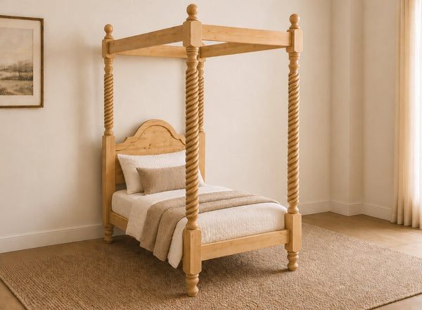 Farringdon Four Poster Bed in Antique Finish, Single Size