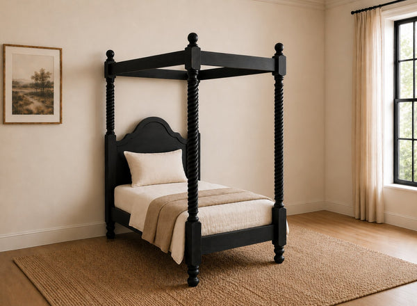 Farringdon Four Poster Bed in Black Ash Finish, Single Size