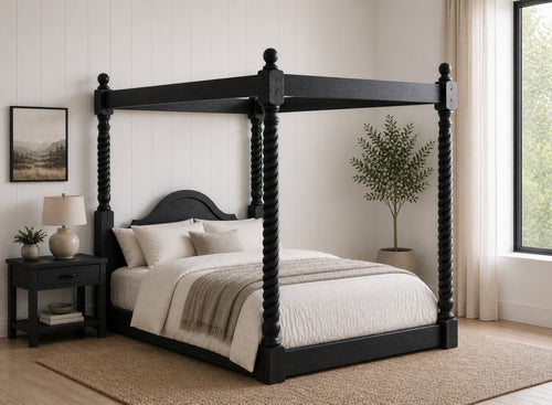 Farringdon Floor Four Poster Bed in Black Ash Finish