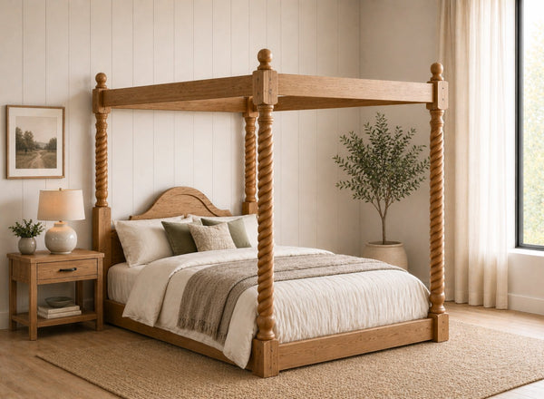 Farringdon Floor Four Poster Bed in Oak Finish