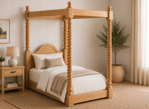 Farringdon Floor Four Poster Bed in Antique Finish, Single Size