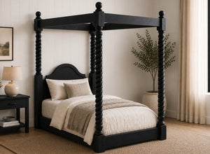 Farringdon Floor Four Poster Bed in Black Ash Finish, Single Size