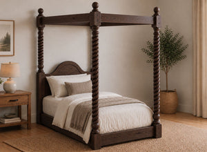 Farringdon Floor Four Poster Bed in Walnut Finish, Single Size