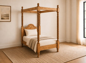 Farringdon Four Poster Bed in Oak Finish, Single Size