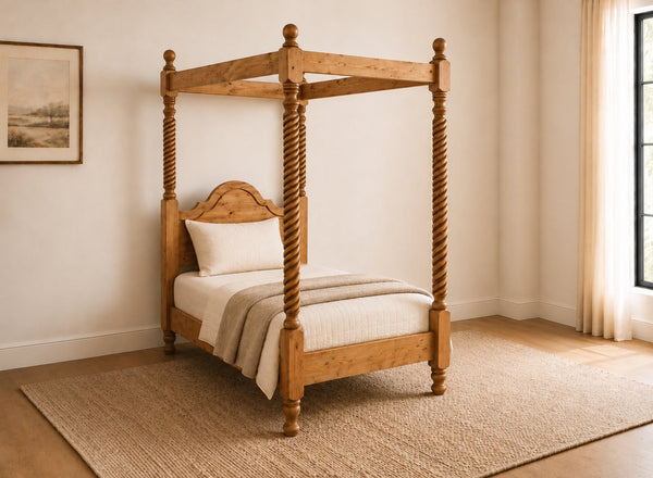 Farringdon Four Poster Bed in Oak Finish, Single Size