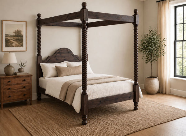 Farringdon Four Poster Bed in Walnut Finish