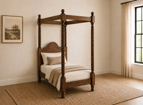 Farringdon Four Poster Bed in Walnut Finish, Single Size