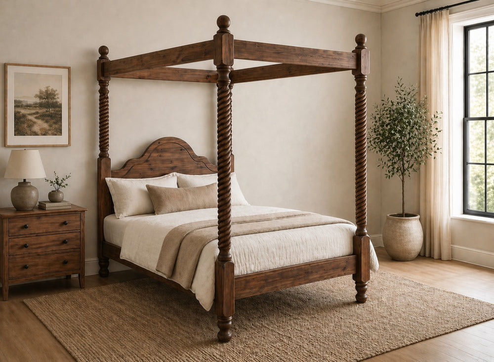 Farringdon Four Poster Bed in Walnut Finish