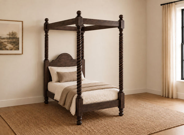 Farringdon Four Poster Bed in Walnut Finish, Single Size