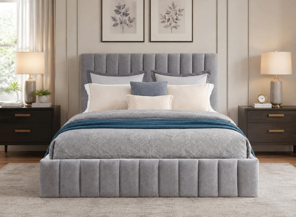Ellingham Grey Ottoman Bed Finished in Chenille