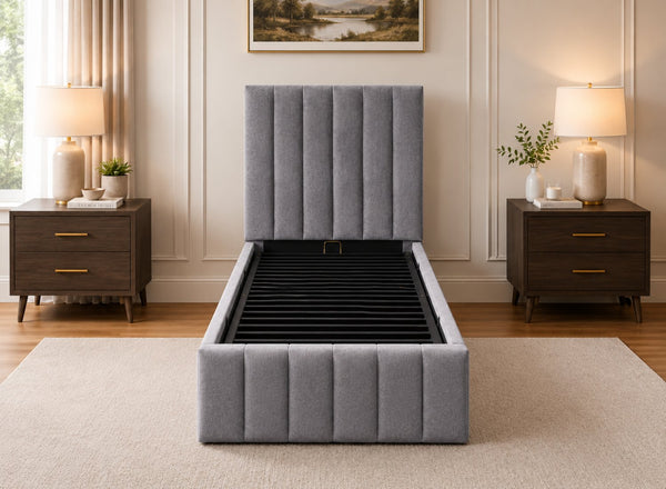 Single Ellingham Grey Ottoman Bed with High Quality Metal Tubed Lid