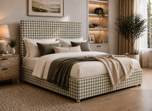 Heather Gingham Green Bed Frame with Mattress and Upholstery