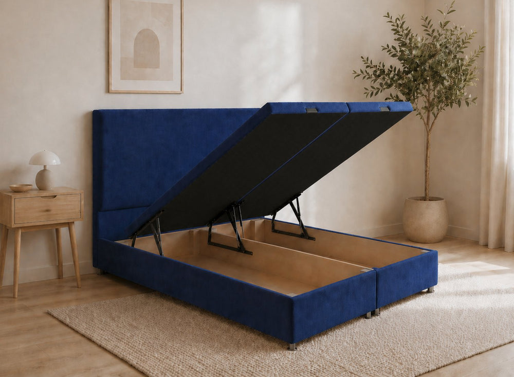 Heather Jet Black Velvet Ottoman Bed