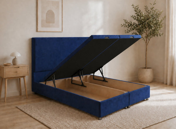 Heather Royal Blue Velvet Ottoman Bed