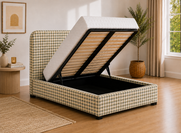 Heather Bracken Green Chequered Ottoman Bed