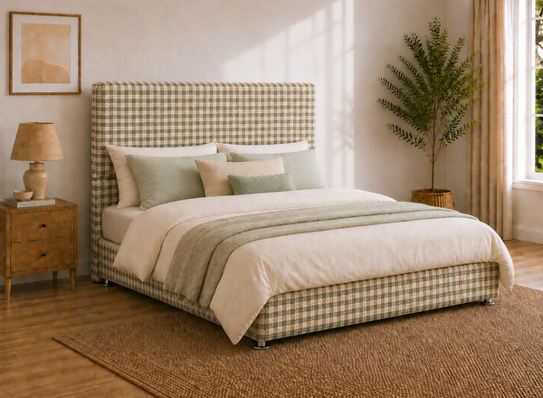 Heather Ottoman Bed in Chequered Bracken Green Fabric