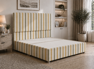Heather Divan Bed in Fern Yellow Striped Fabric