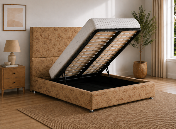 Heather Ottoman Bed in Floral Yellow Fabric (Open)