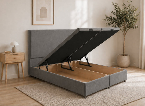 Heather Granite Grey Velvet Ottoman Bed