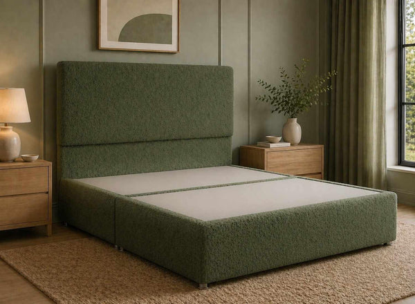 Heather Basil Green Bouclé Divan Bed