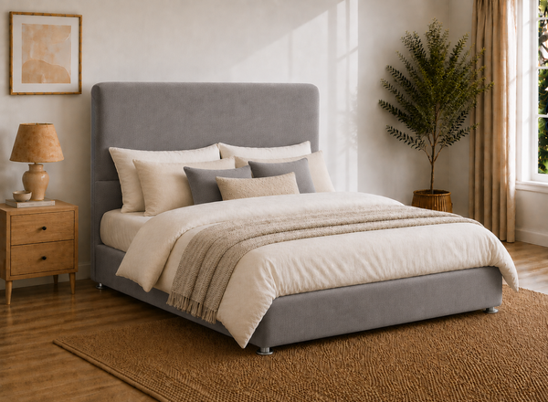 Heather Ottoman in Granite Grey Velvet 