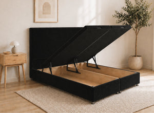 Heather Jet Black Velvet Ottoman Bed