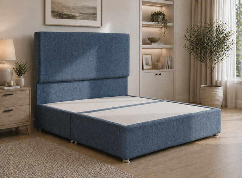 Heather Marine Blue Herringbone Divan Bed