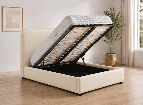 Heather Ottoman - Cream Leather