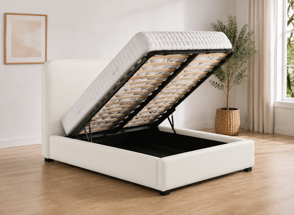 Heather Ottoman Bed in White Bianco Leather