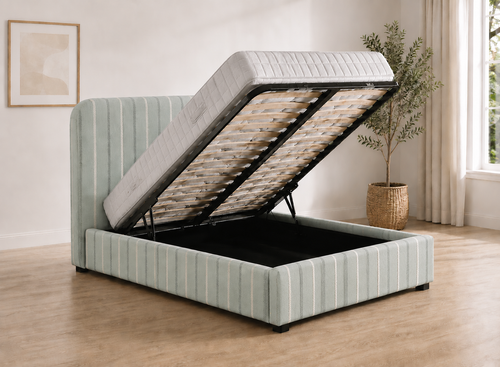 Heather Ottoman Bed in Dove Blue Striped Fabric