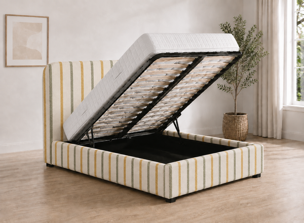 Heather Ottoman Bed in Fern Yellow Striped Fabric