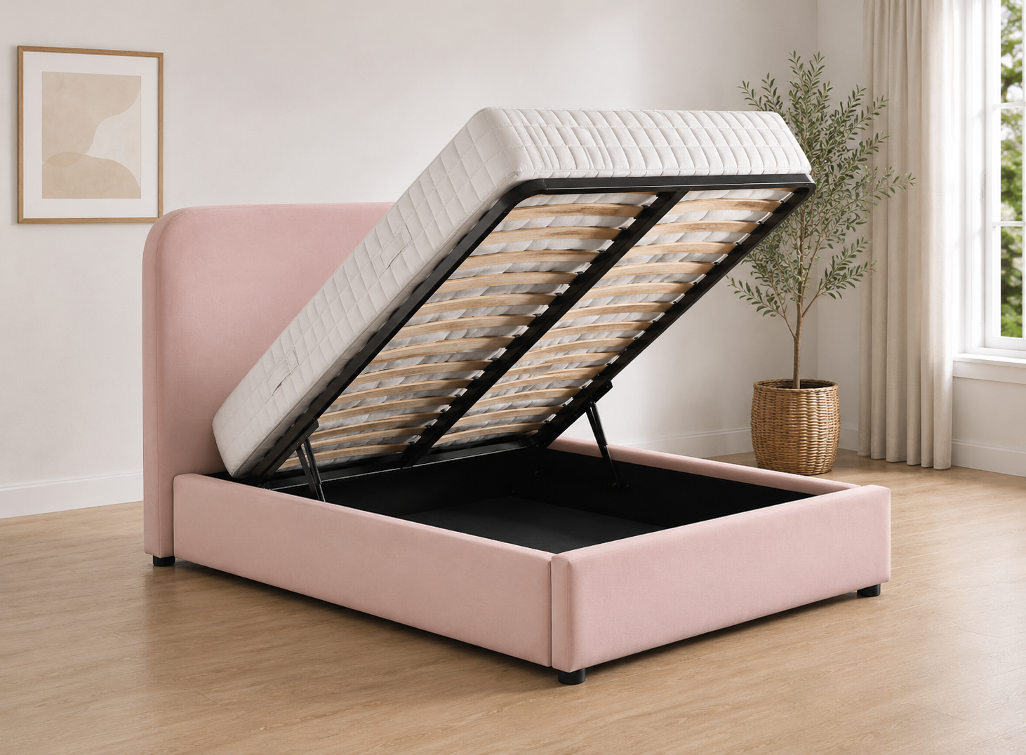 Heather Ottoman in Blush Pink Velvet