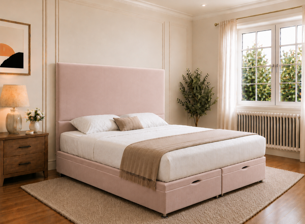 Heather Blush Pink Velvet Oversized Ottoman Bed