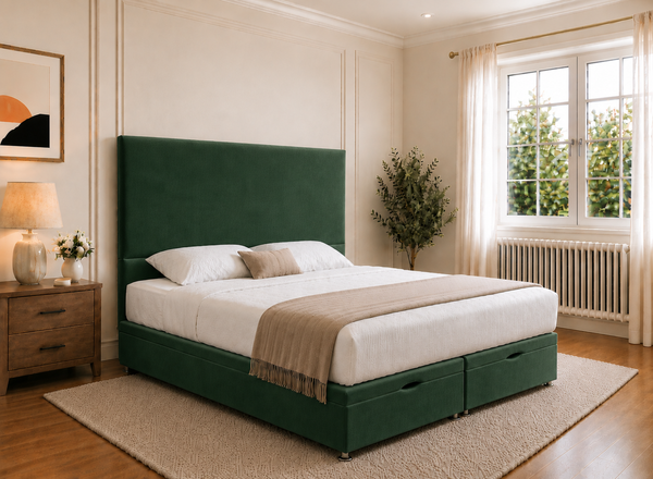 Heather Bottle Green Velvet Oversized Ottoman Bed