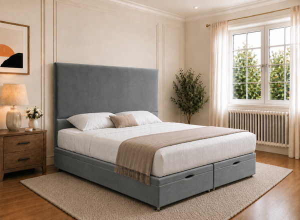 Heather Granite Grey Velvet Oversized Ottoman Bed