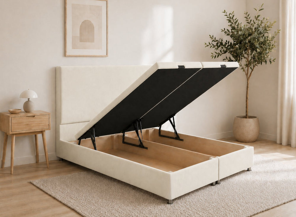 Heather Jet Black Velvet Ottoman Bed