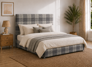 Heather Ottoman Bed in Plaid Cream Fabric