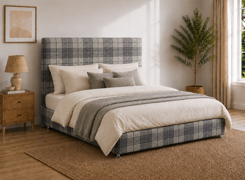 Heather Ottoman Bed in Plaid Cream Fabric
