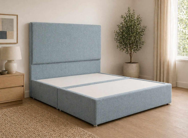 Heather Sky Blue Wool-Blend Divan Bed